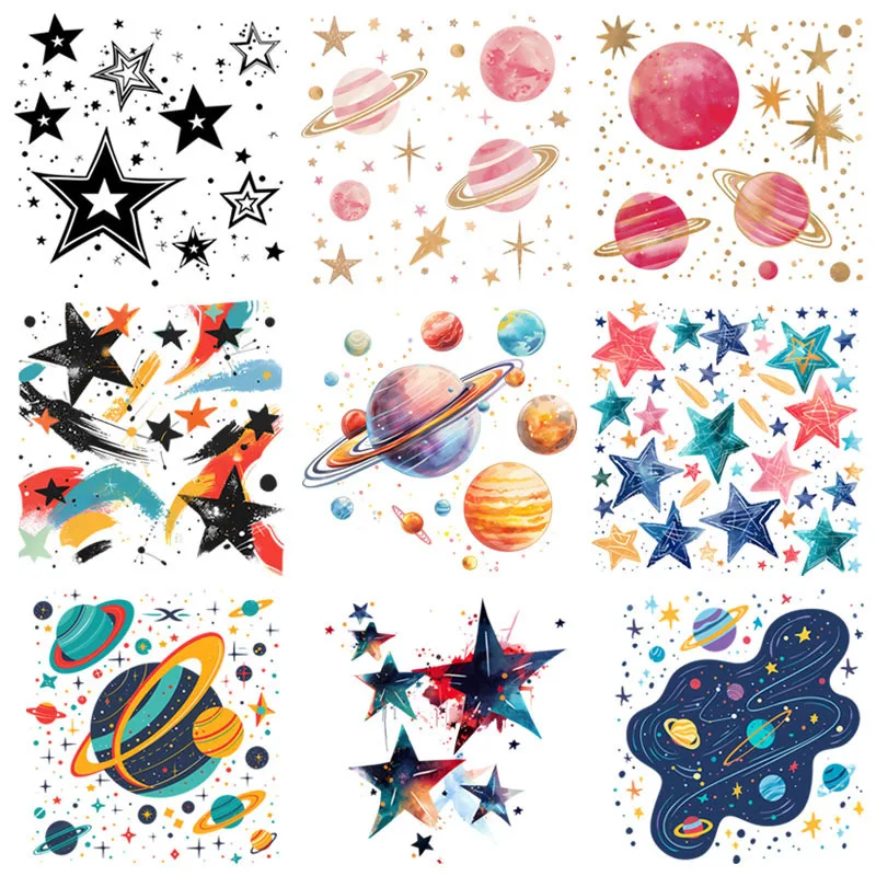 10 Styles of Galaxy Planet Puzzle 24cm &12cm Patch for Hoodie Heat Transfer for Clothes Thermo Sticker Iron on Vinyl for Clothes