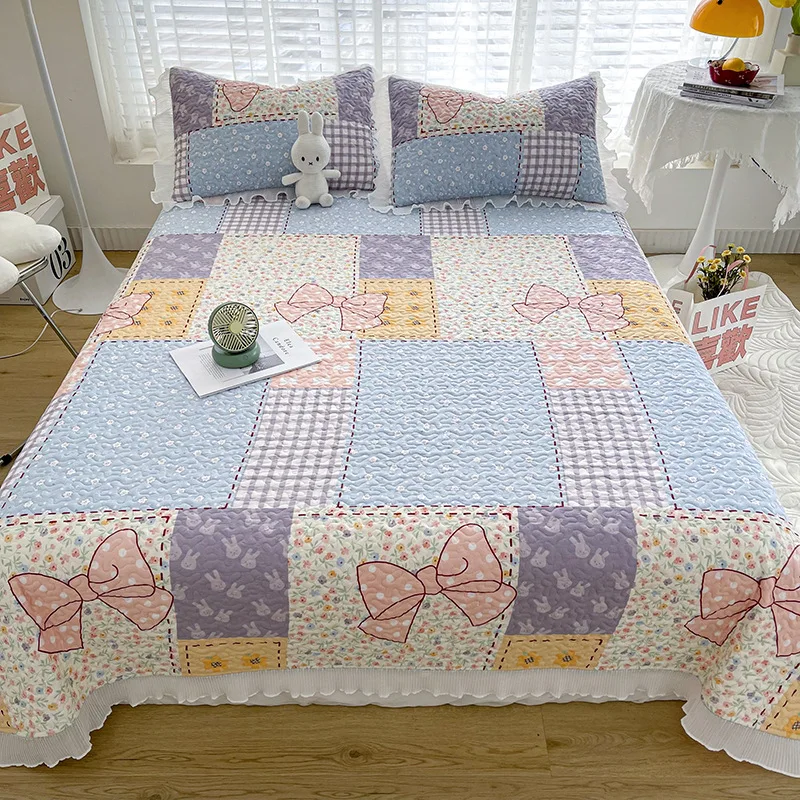 

Korean Version of Pearl Cotton Bed Cover, Lace Bed Sheet, Thickened, Non-Slip Quilted, Double-Sided Quilted Bed Cover