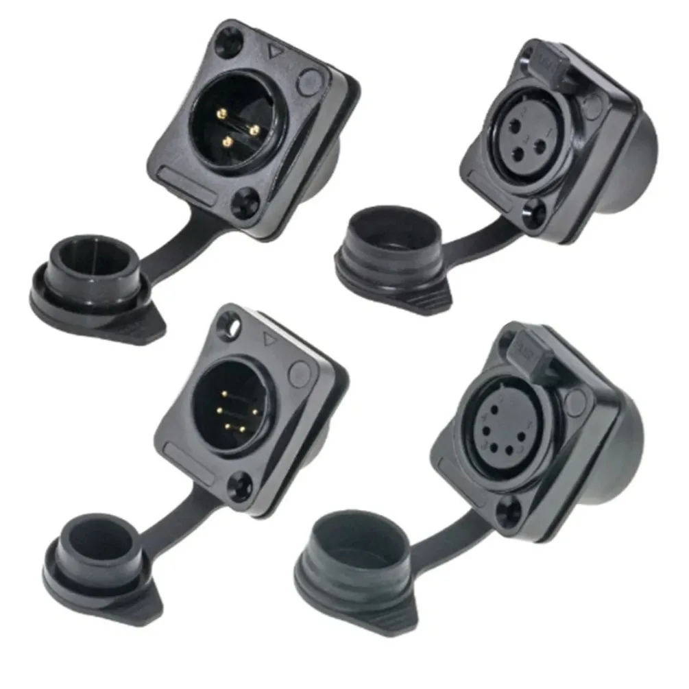 3-Pin 5-Pin XLR Male Jack Panel Installation Jack with Waterproof Cover Gold-plated Microphone Audio Jack Connector IP65D Series