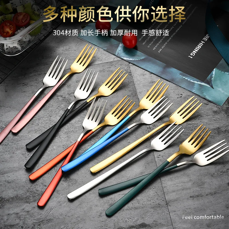 304 Stainless Steel Fork Korean Household Long Handle Salad Fork Steak Fruit Fork Creative Western Fork Tableware