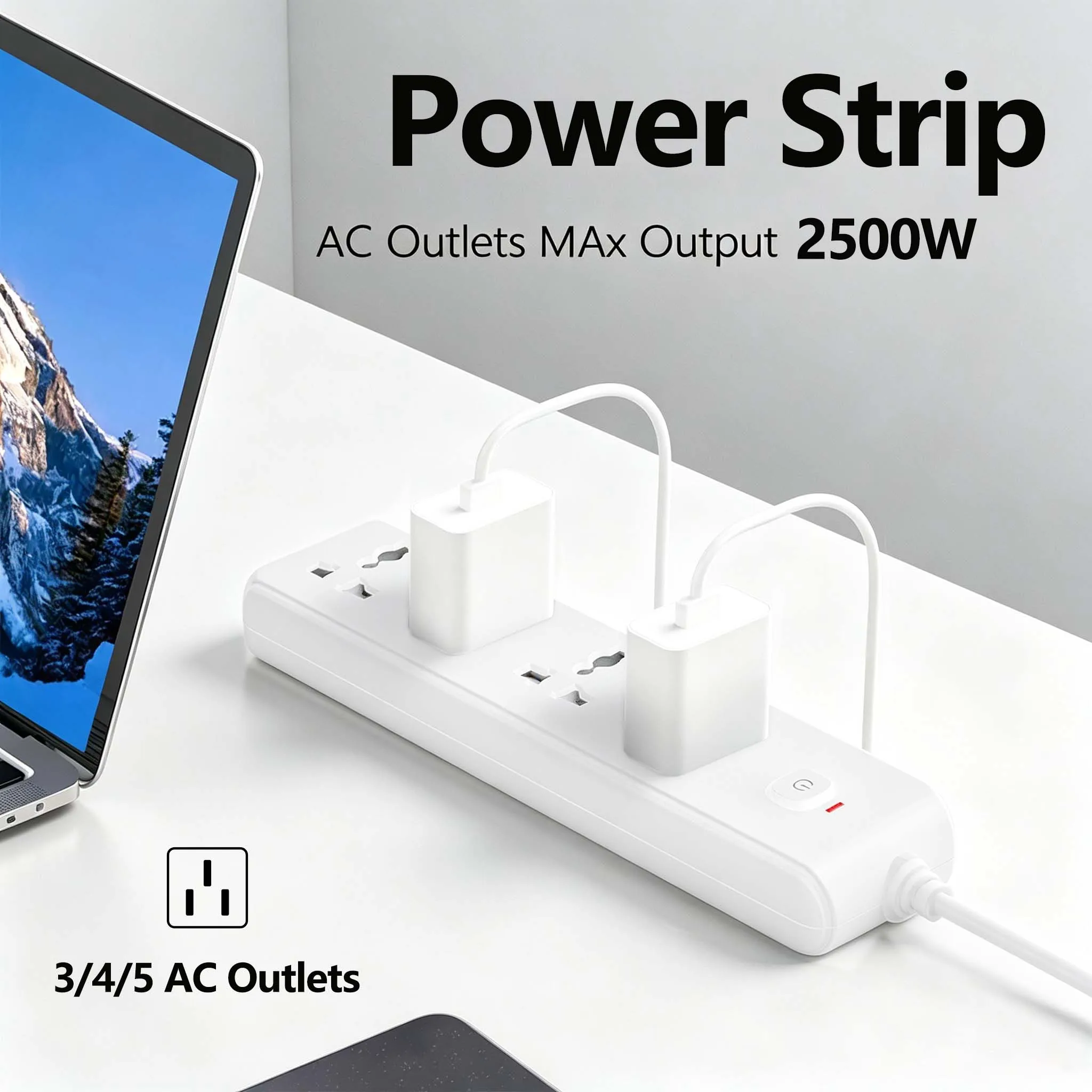 UK Universal Power Outlet with Switch, Power Indicator, High Power, 3/4/5 AC Outlet, 1.8/3m Cable Length, Wall Mounted Outlet