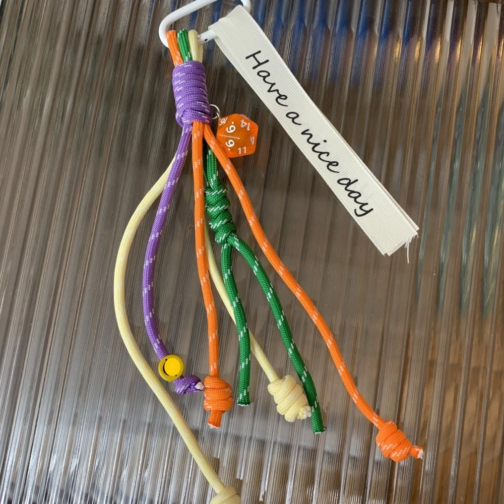 Colored Multi-Sided Dice Woven Rope Car Keychain Mobile Phone Pendant Hanging Rope Bag Pendant Home Decor Mini Models for Girls