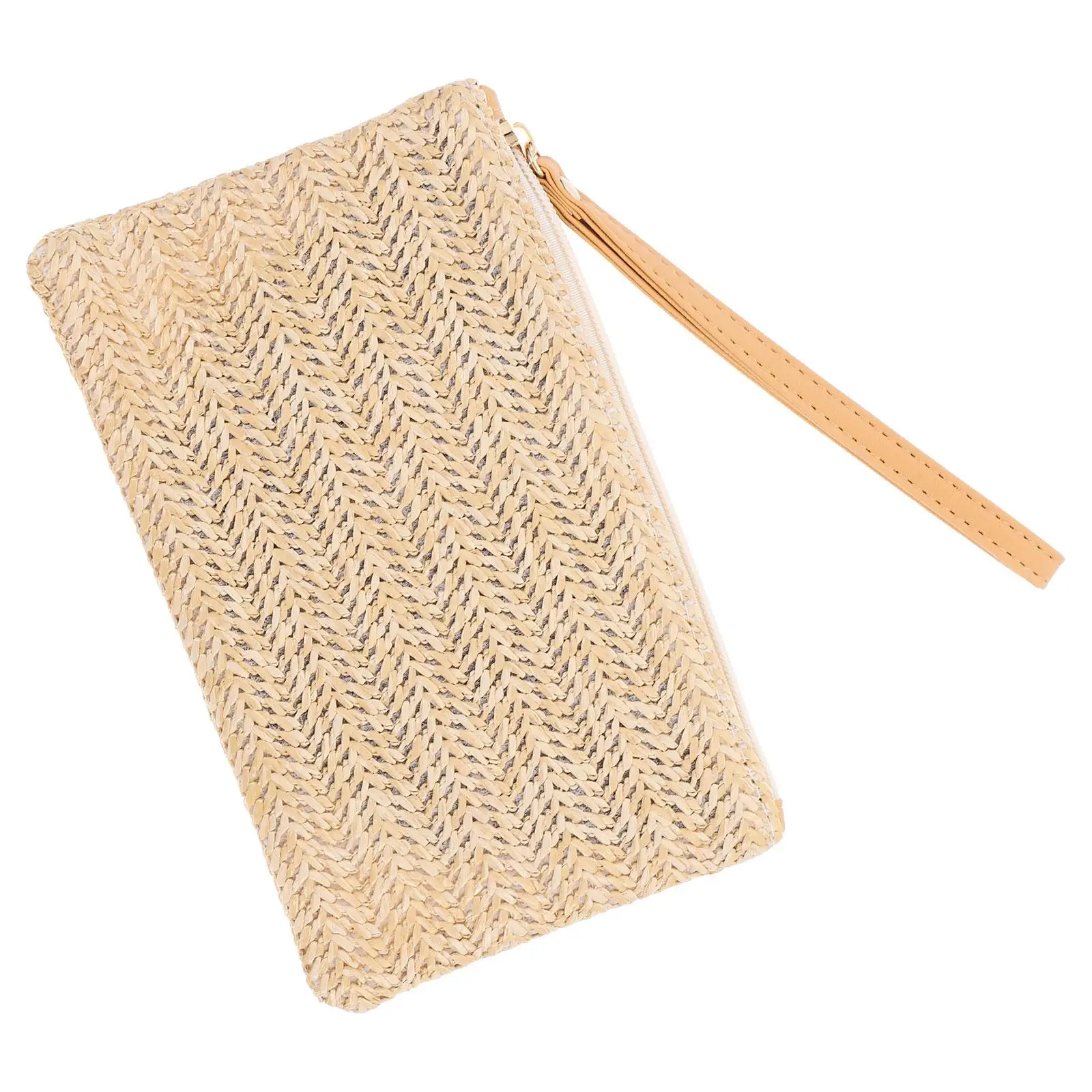 

Straw Clutch Bag Beach Hand-woven Yellow Clear Pouch Zipper Women Handbags Purse Eco-friendly Lining Summer Travel Shopping