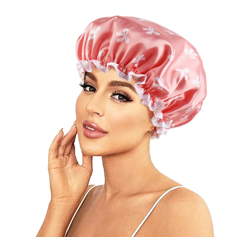 Double-layer Water-proof Shower Cap Antifouling Kitchen Hair Cover Bathroom Bath Hat Elastic Comfortable