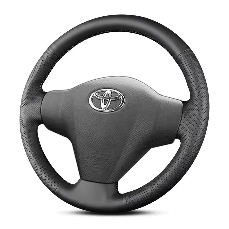 For Toyota Yaris 2008 2009 2011 Vios 2008-2013 Braid Full Coverage Black Leather Steering Wheel Cover Interior Accessory