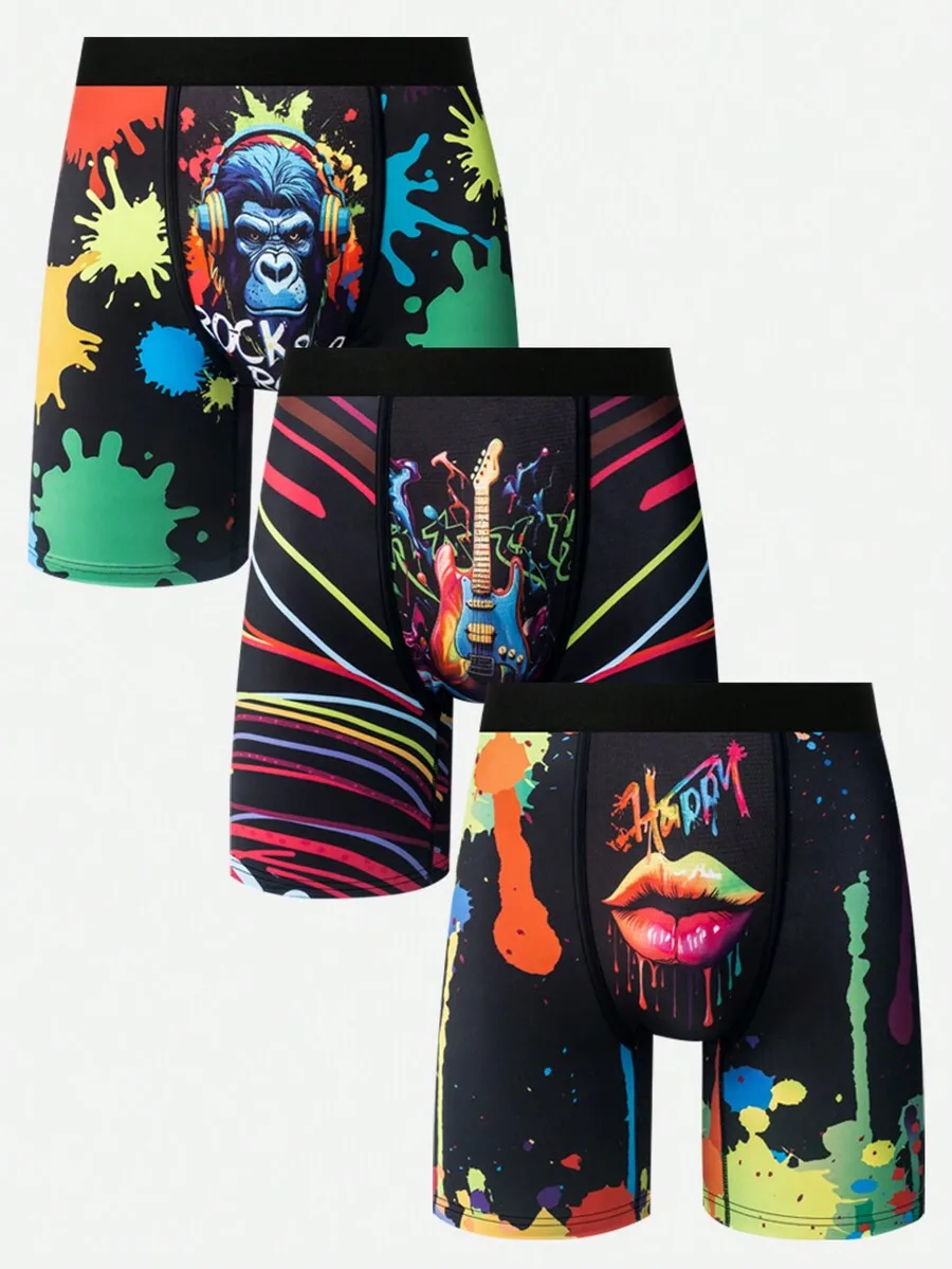 

Mens 3D Digital Print Boxer Briefs 3 Pack