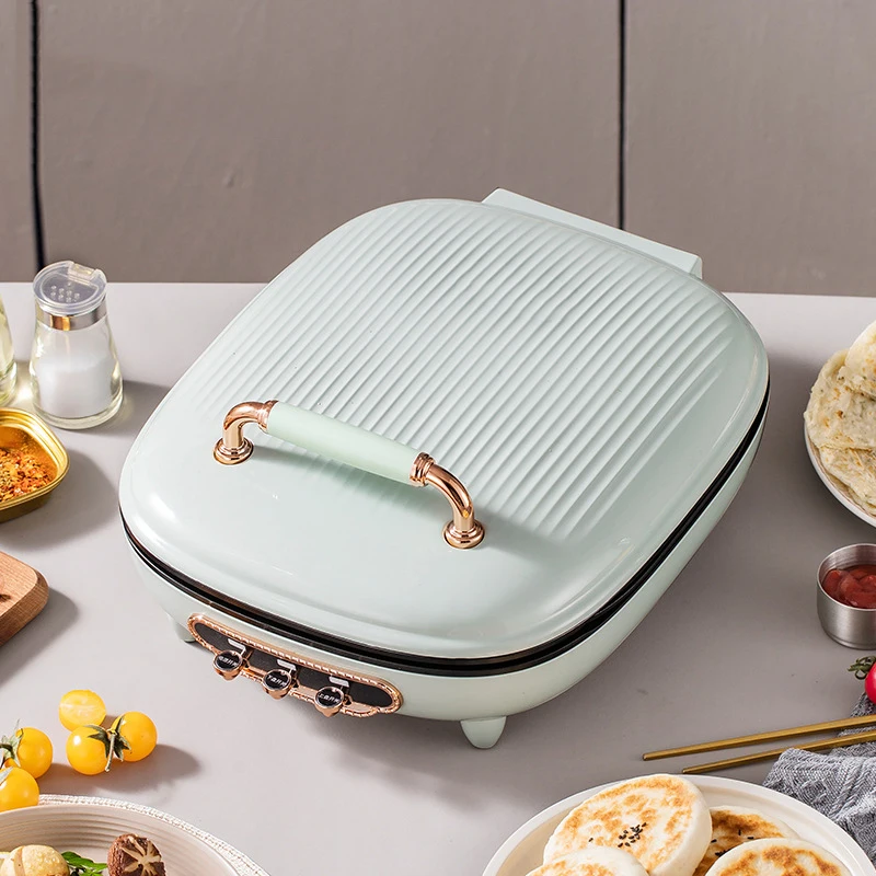 กระทะอบไฟฟ้าเครื่องทำความร้อนสองด้านเครื่องทำบาร์บีคิวอัตโนมัติแบบแขวนสำหรับทอดอาหารเช้า