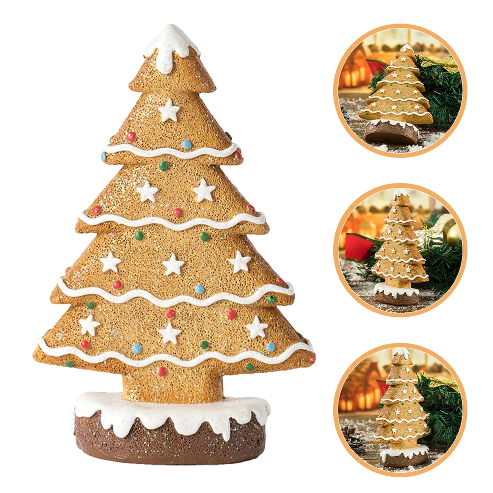 

Mini Gingerbread Christmas Tree Decoration Resin Craft Festive Tabletop Ornament for Holiday Home Decor Village Scene