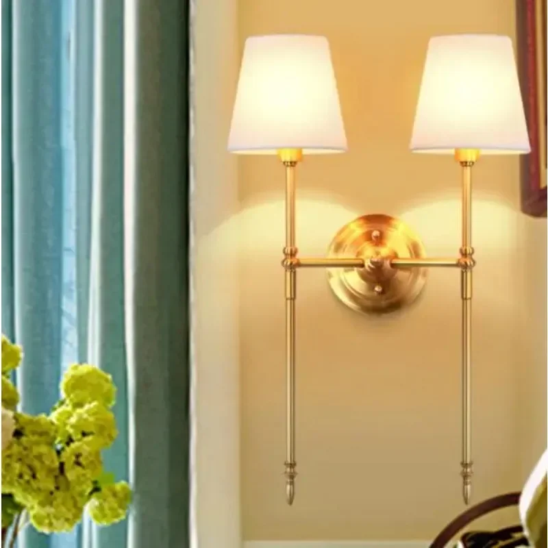 

Modern Wall Lamp Real Copper Wall Sconces Fabric Lampshade Bathroom Mirror Bedside Cabinet Fixtures Home Lighting