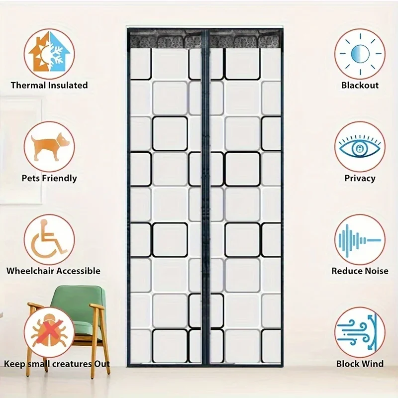 Magnetic Door Curtain No Drill Easy Install Windproof EVA Winter Thermal for Kitchen Bedroom AC Room Home Decor