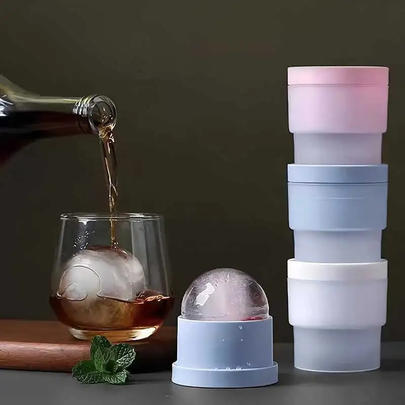 3Pcs Ice Ball Maker, Round Ice Cube Mold Suitable for Whiskey, Cocktails, Juice Drinks, Bourbon Whiskey, Old Fashioned Cocktails, Transparent Ice Cube Mold Silicone Freezing Mold (White, Blue, and Pink)