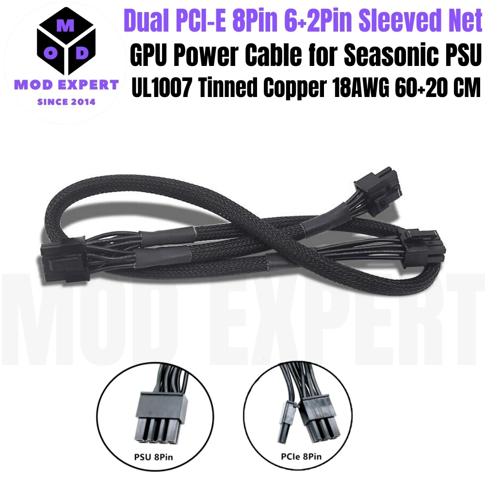 

For Seasonic G-Series PSU, Dual PCIe 8Pin 6+2Pin GPU Power Cable Sleeved Net for G-750, G-650, G-550, G-450, G-360 Modular Power