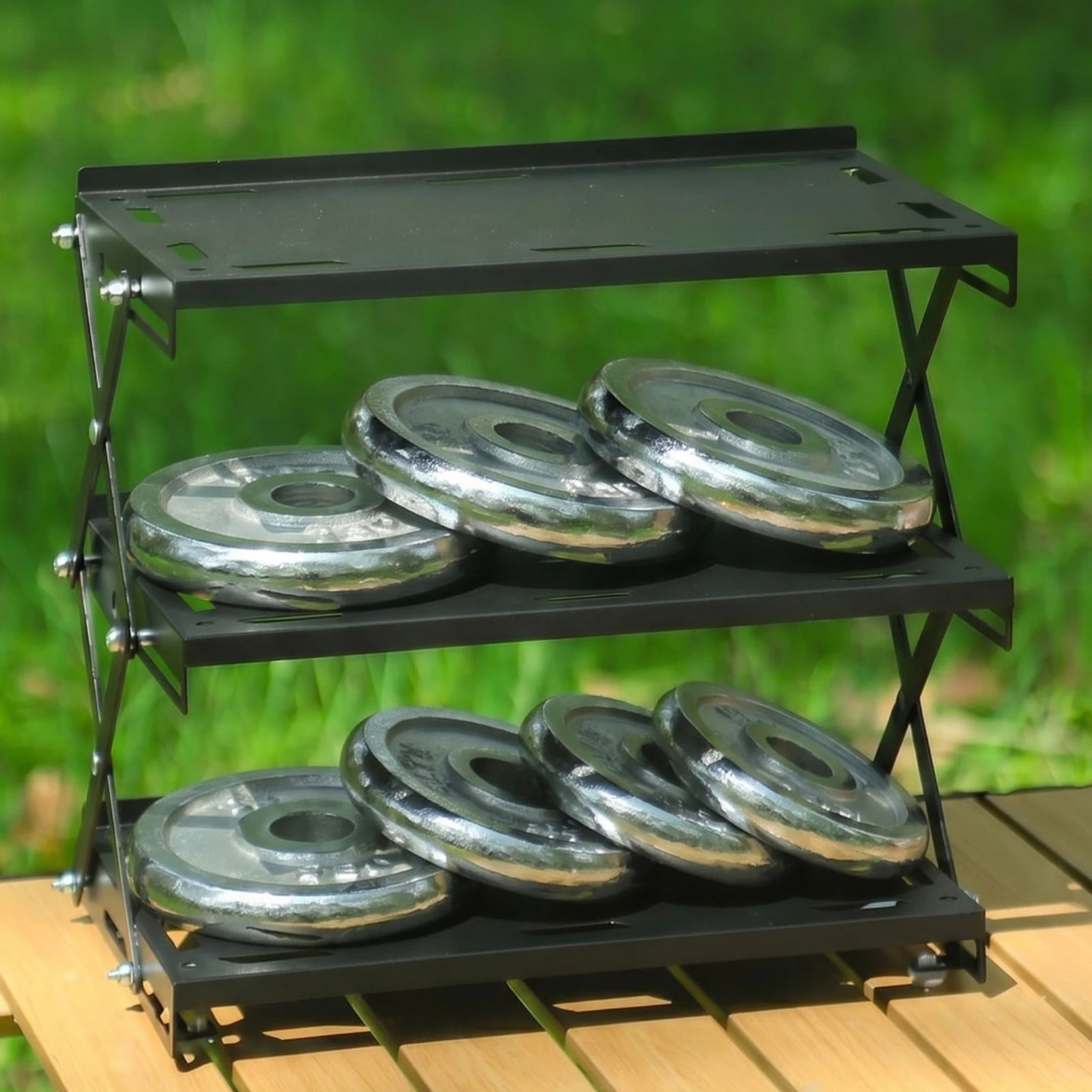 Foldable Storage Rack Black 3-Tier Storage Rack Collapsible Shelving Unit X-Shaped Household Organizer Heavy Duty