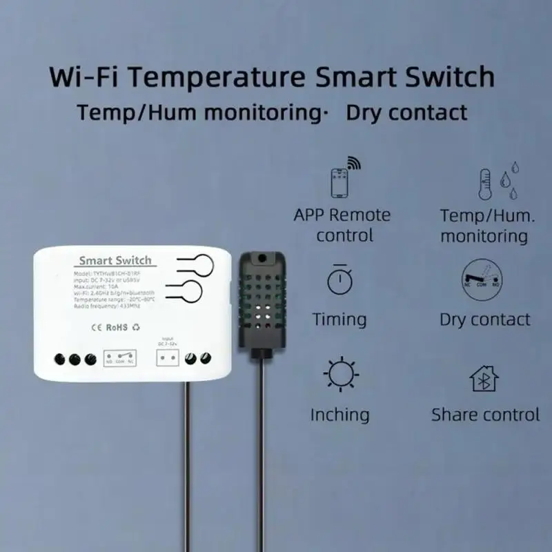 

Переключатель температуры и влажности, дистанционное управление, энергосберегающий переключатель Wi-Fi, автоматизация умного дома, удобный контактный переключатель Tuya