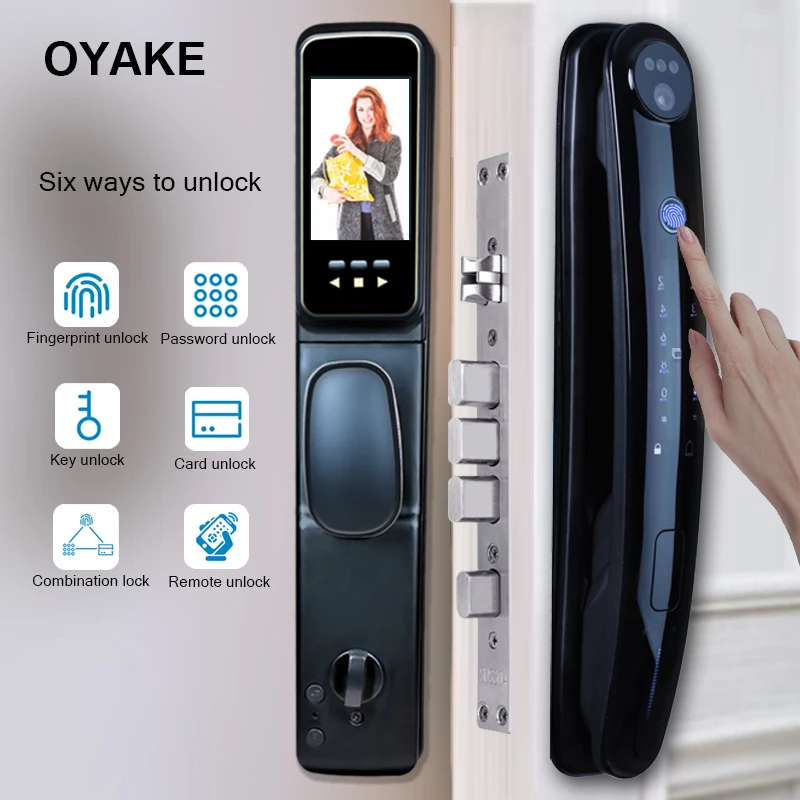 Smart Door Lock Electronic Peephole Biometric Fingerprint Password  digital electronic lock Remote ControlUltra-clear Big Scre