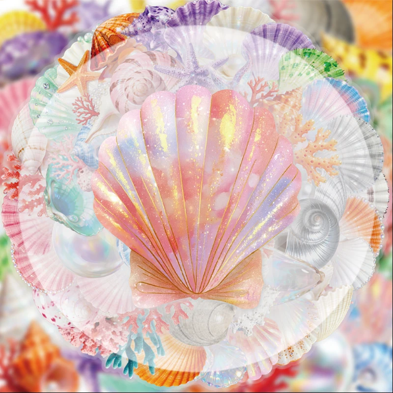 56 Pieces of Ocean Shell, Coral, and Pearl Graffiti Stickers, Suitable for Water Bottles, Laptops, Phone Decorations, Suitcases, Skateboards, Guitars, Gift Boxes, Party Decorations, and Holiday Gifts