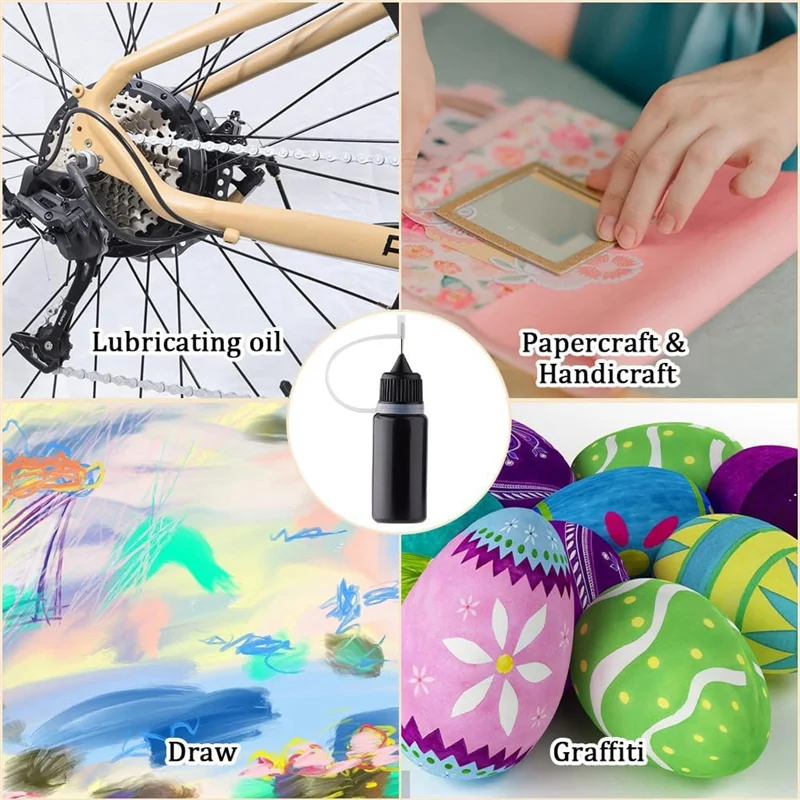 

J1UL1N 10Pcs Precision Tip Applicator Bottles Black Metal Needle Plastic Bottle 10ML Precision Tip Applicator Bottles