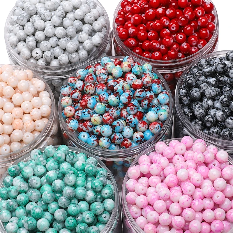 30pcs 8mm Colorful Glass Round Beads Loose Beads Hole 1mm for Bracelet Necklace Earring DIY Jewelry Making Craft Accessories