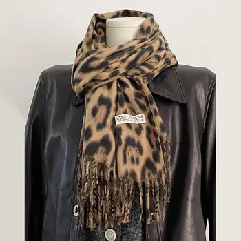 Korean Leopard Tassels Shawl Imitation Cashmere Thickened Foulard Pashmina Hijabs…