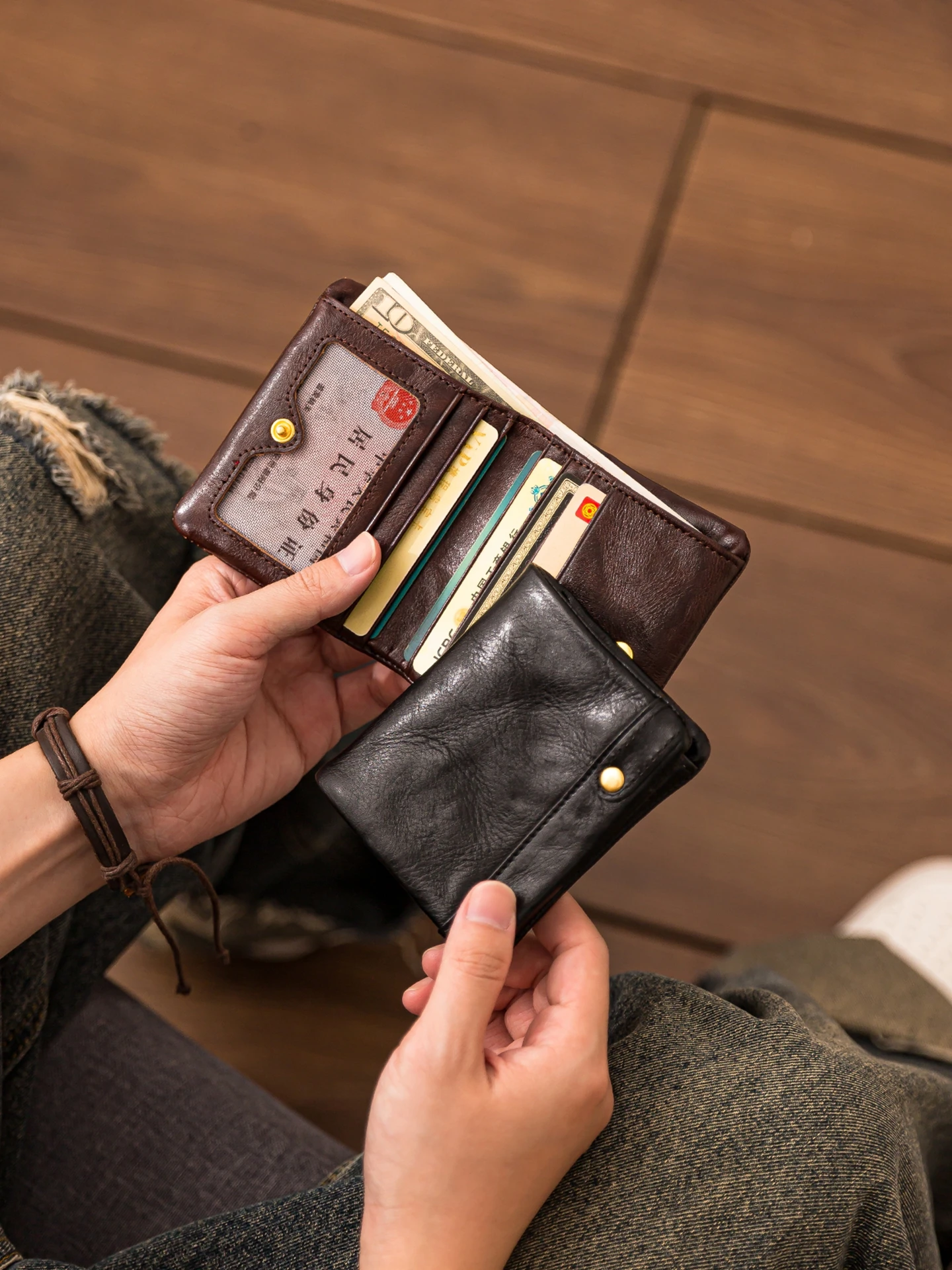 fashion high quality first layer cowhide men's women's short wallet leisure designer handmade genuine leather small coin purs