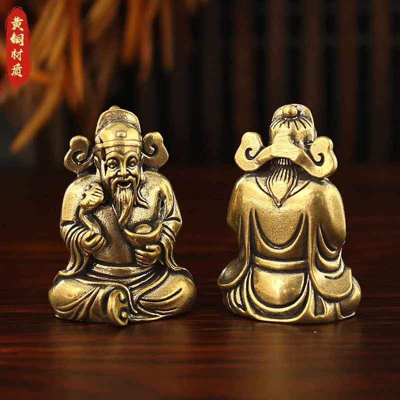 Brass Wealth God Figurine with Ruyi and Ingot, Creative Living Room Tabletop Entrance Decoration, Housewarming Craft