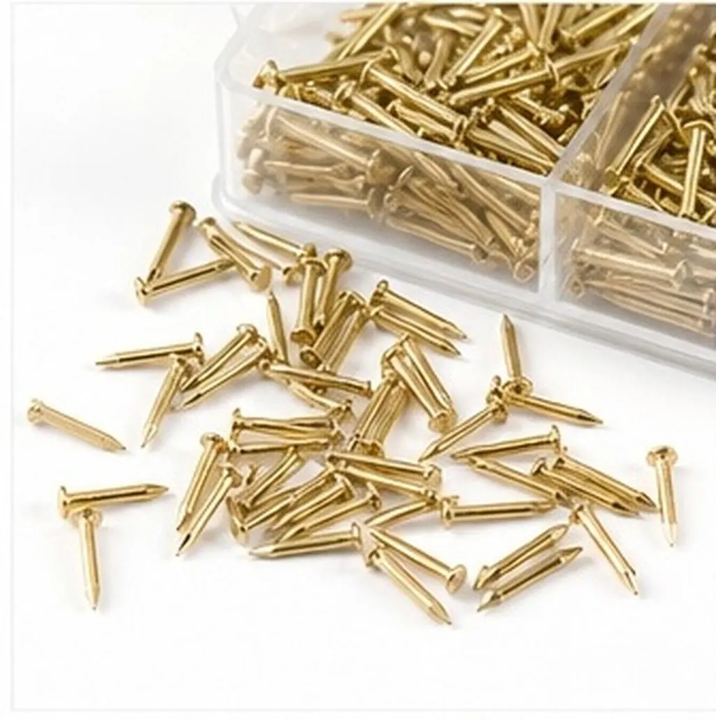 100Pcs Small Round Head Copper Nails for Hanging Photos Furniture Fixing DIY Woodworking Craft Projects Rustproof Strong Sharp