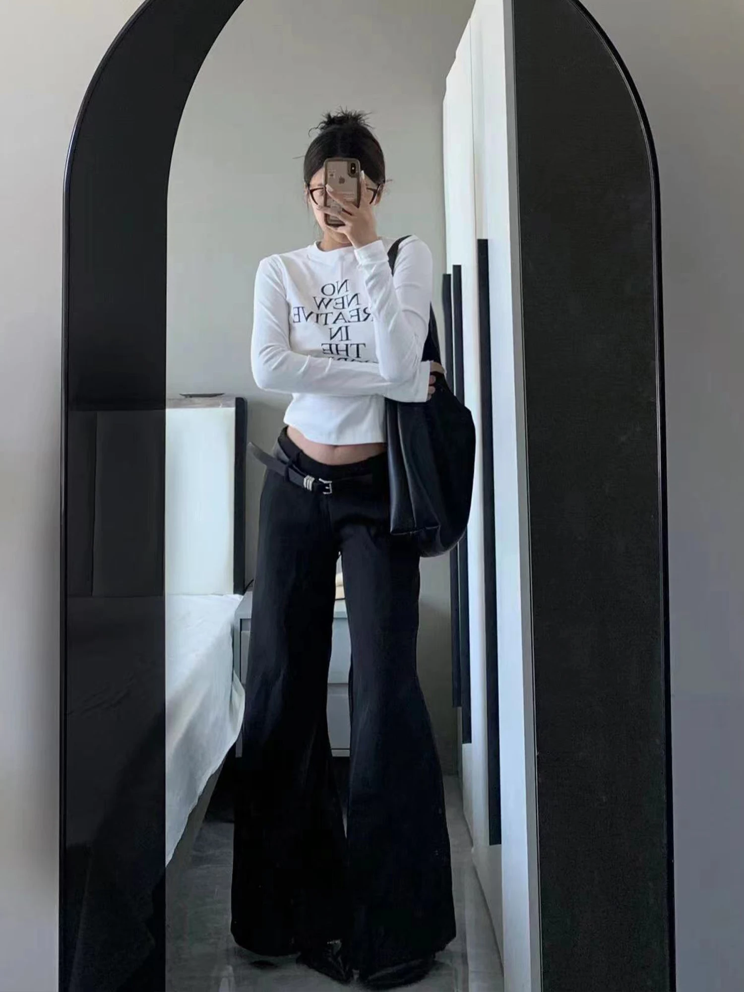 

E7Q8 Bla Повседневные широкие брюки с низкой талией, женские осенние брюки 2023, новые утягивающие драпированные брюки свободного покроя для девочек