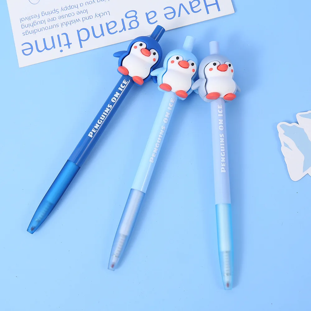 Imagem -03 - Pinguim Série Imprensa Rollerball Pen Caneta Assinatura Neutra Caneta Exame Estudante Desenhos Animados Bonito Atacado 005 mm 36 Pcs