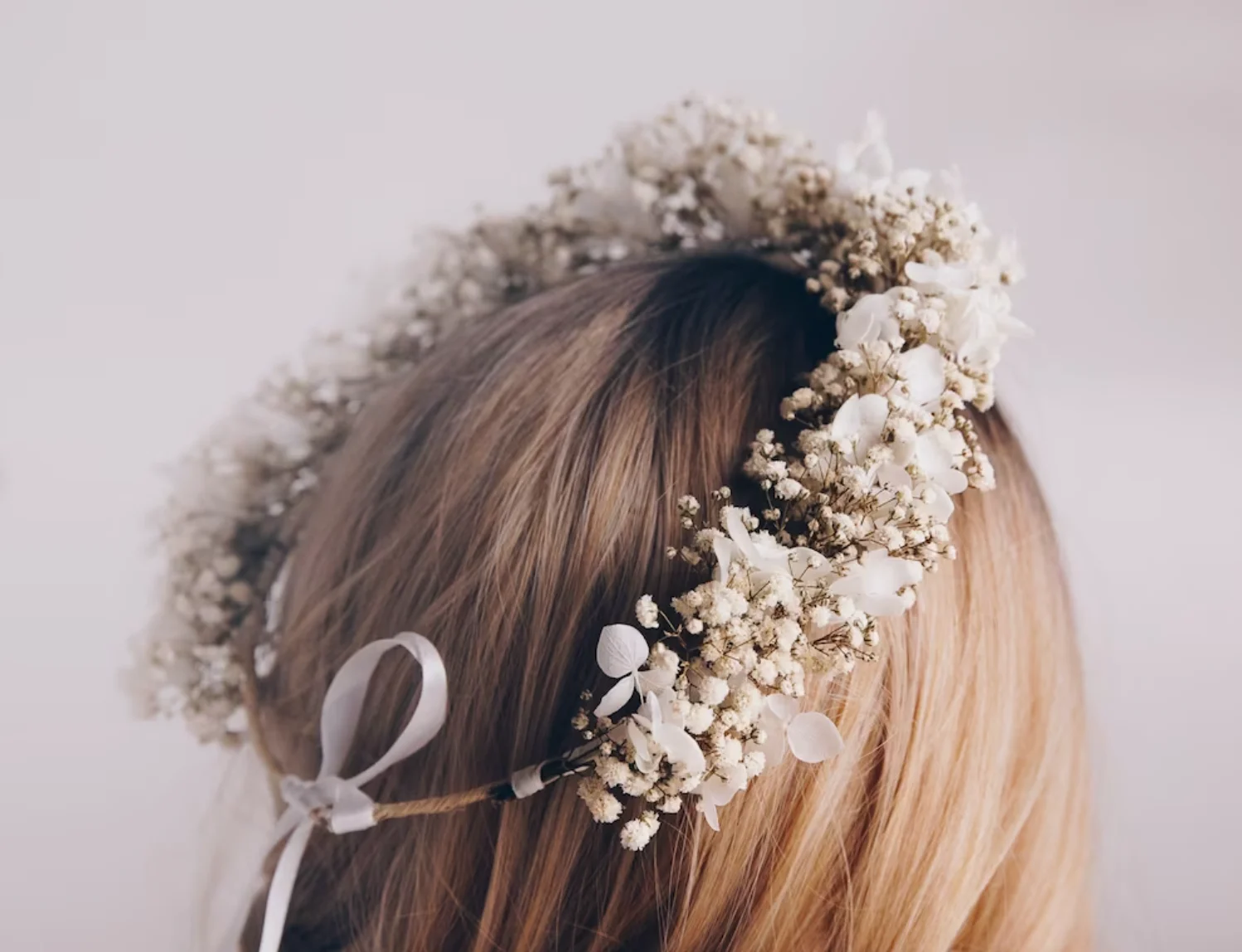 Handmade Preserved White Gypsophila Hydrangea Bridal Boho Crown, Wedding Flower Girl Crown, Children\'s Birthday Decorations