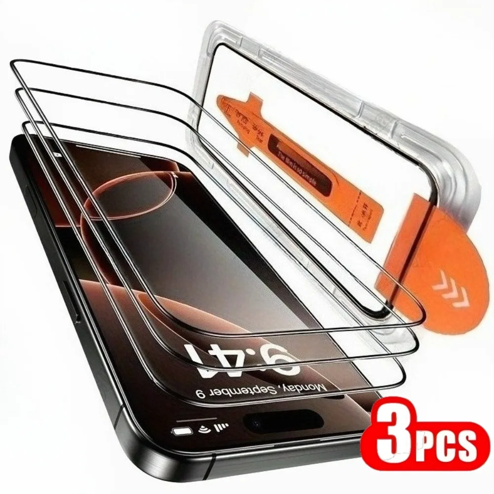 3 Stück ultraklare Displayschutzfolie für iPhone 17 16 15 Pro Max Air 16e 15 Plus 14 13 12 11 Pro One Click Einfache Installation Glas