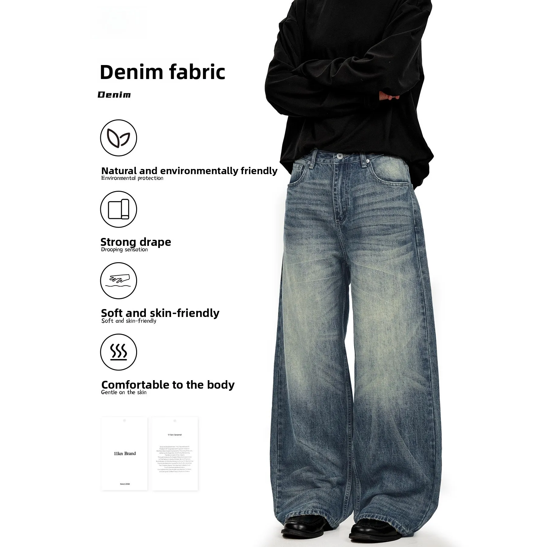 

Deep Blue American Sle Jeans Men Women Retro Waed Loose Wide Leg Straight Casual Long Pants Unbranded mid Waist Zippe...