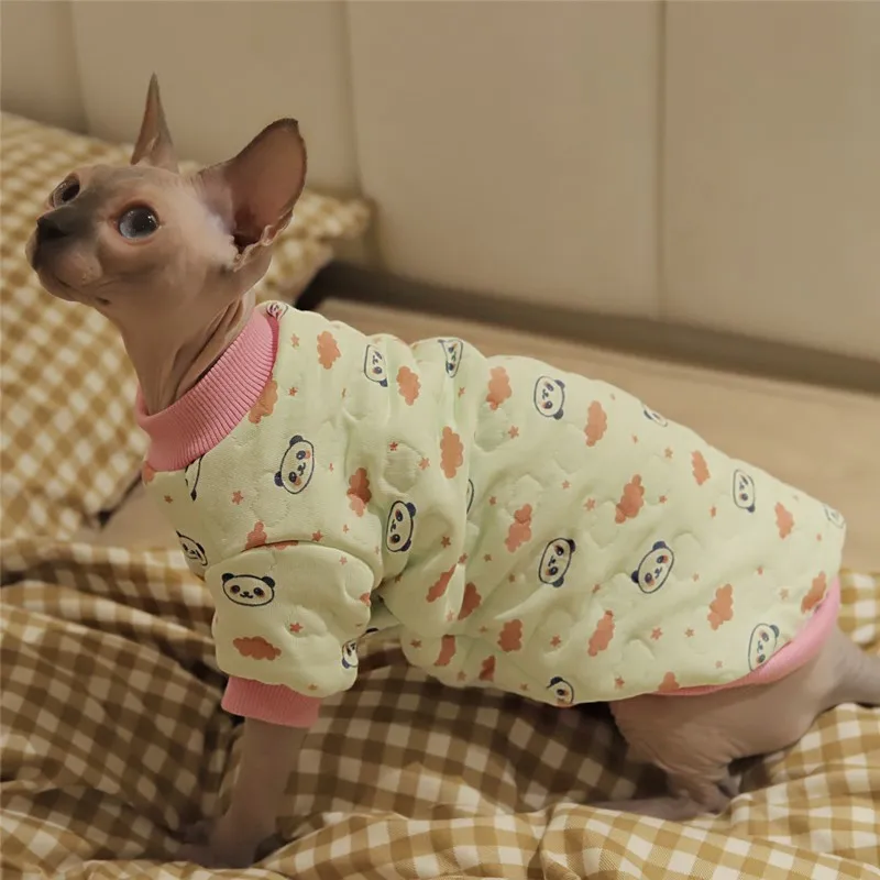 Sphynx Cat Clothing Cartoon in Winter Panda Printing Sweater For Soft Pink Cotton Coat for Kittens in Spring Long Sleeves Outfit image 2