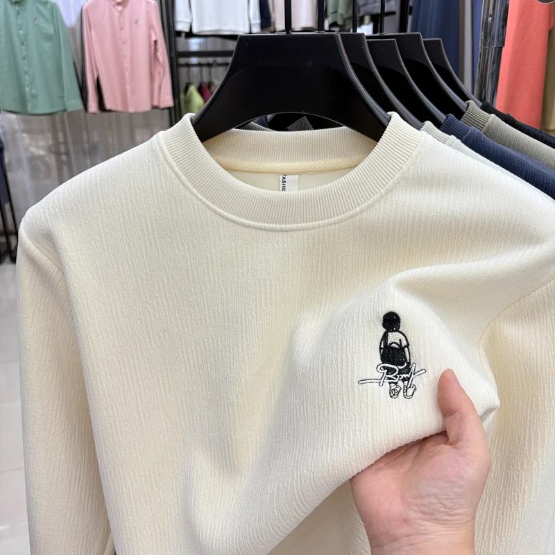 الفاخرة عالية الجودة رجل طويل الأكمام تريكو بيلينغ مقاومة الجولة الرقبة التطريز الصوف مبطن سميكة النباح نمط البلوز #3