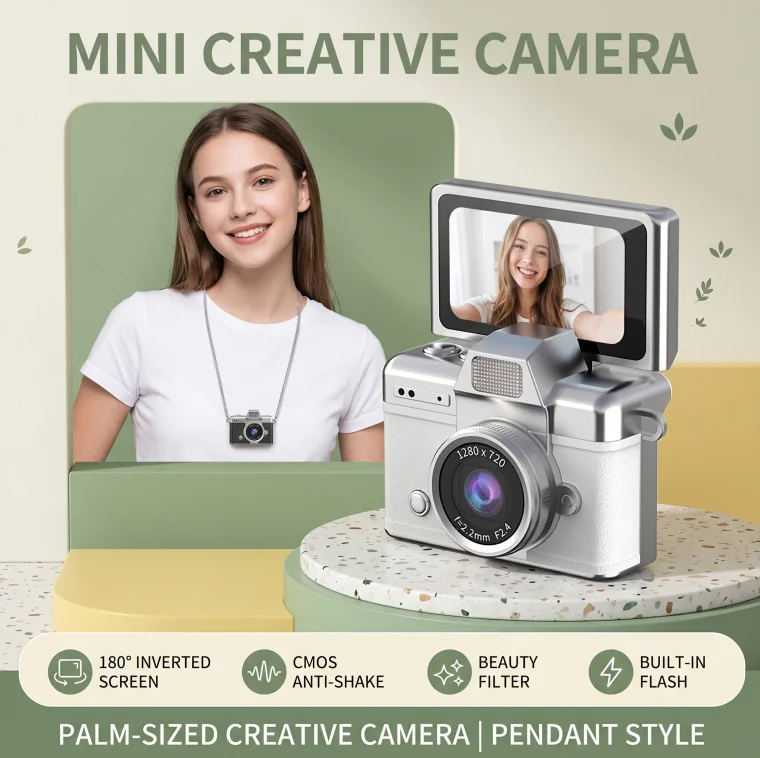 Vintage Small Camcorder with 1.47In Flip Screen HD Pocket Digital Camera CCD Portable Video Recorder for Birthdays New Year