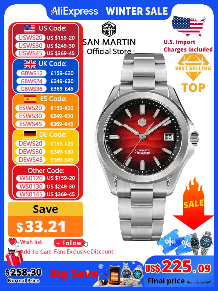 San Martin New Gada Watch 39mm Desert Texture Men Dress Watch NH35 Automatic Mechanical Sapphire Waterproof 100m Luminous SN0129