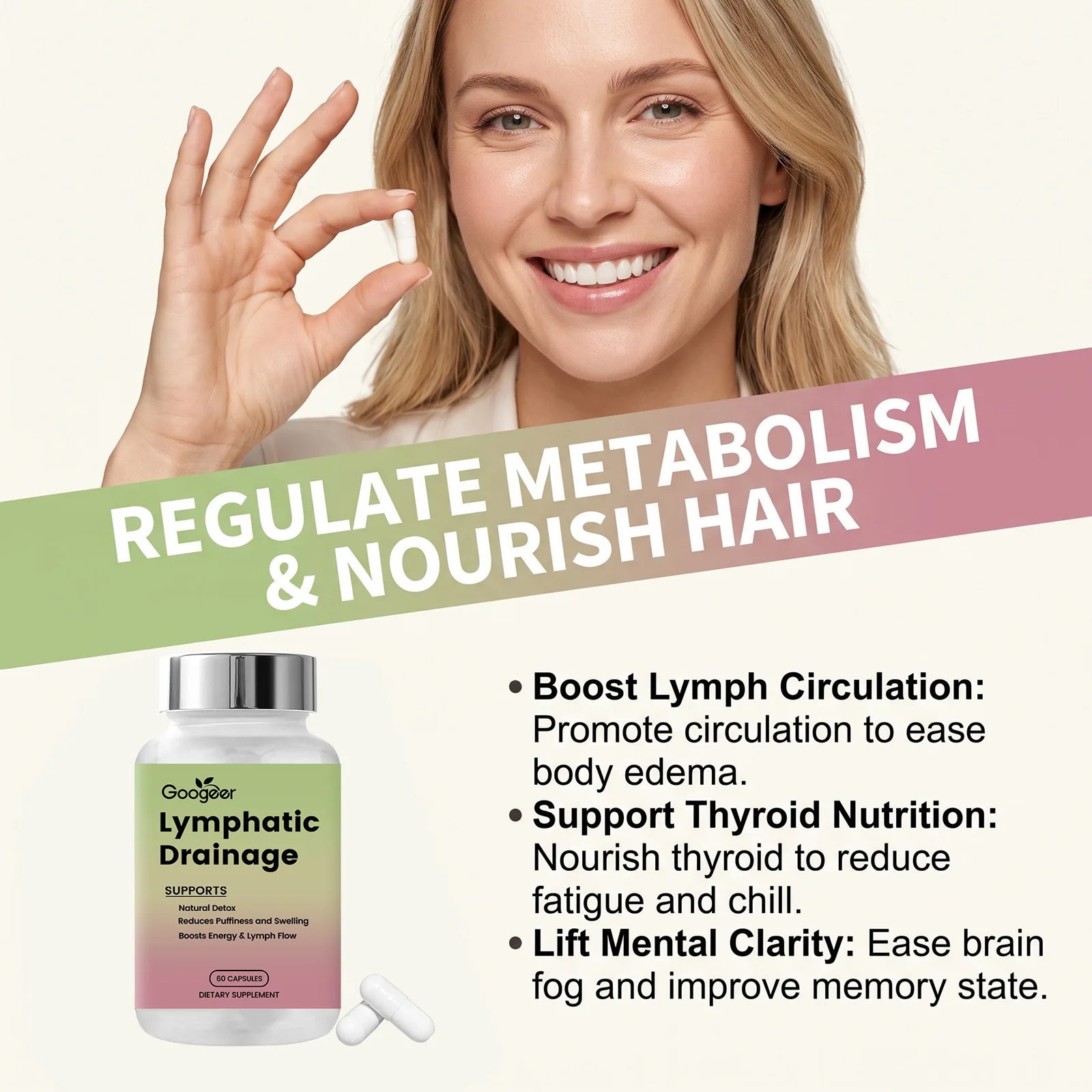 Lymph Cleanse Detox Capsules Thyroid Support Complex Natural Herbal Supplement Boost Metabolism Lymphatic Drainage Immune Health