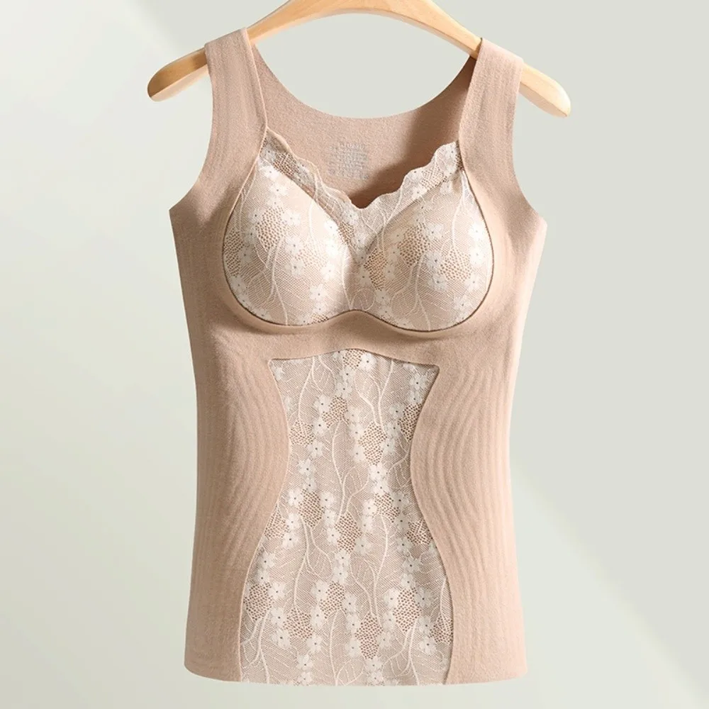 Canotta termica modellante in pizzo che dimagrisce con coppe imbottite Biancheria intima termica senza maniche in pile di velluto modellante dopo il parto