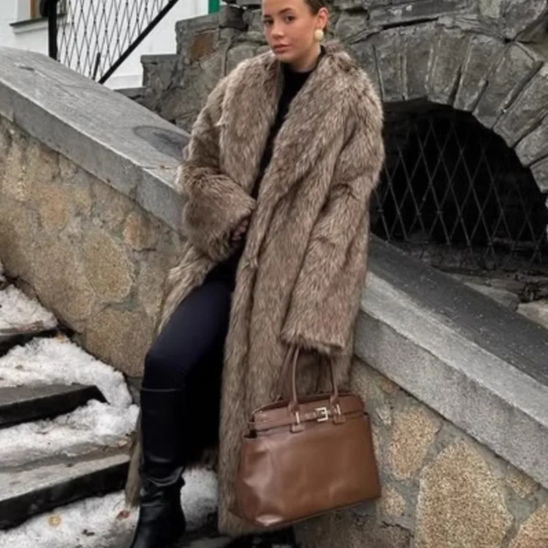 

2025 женская зимняя длинная шуба из искусственного меха, кофейно-коричневая утепленная теплая верхняя одежда, плюшевая куртка из лохматолого меха, пальто в стиле Тедди