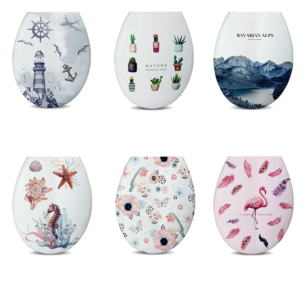 

18 Inch U Shape Toilet Seat Cover Thickened Pp Material Waterproof Corrosion Resistant Easy Install Creative Printed Design For