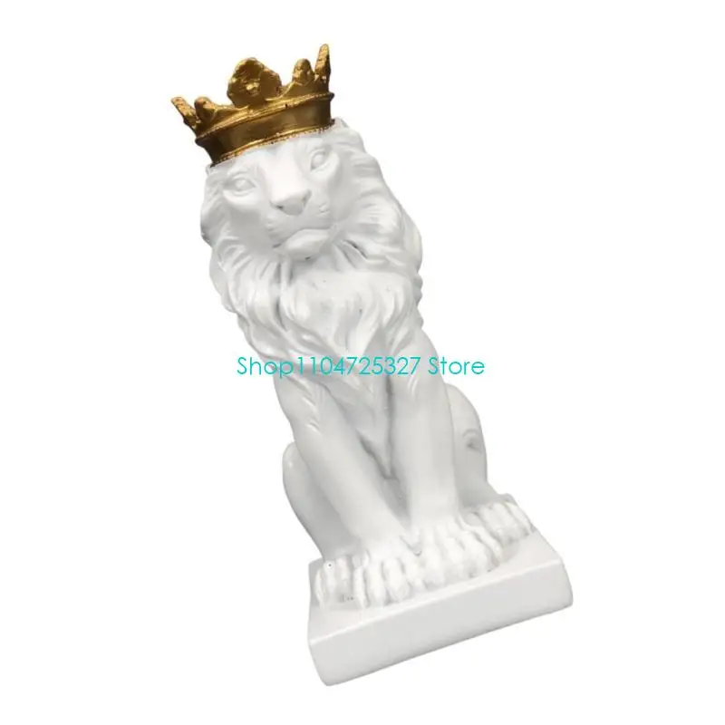 D8KF Lion Crowned Statue Table Decoration Handmade Desk Resin Ornament 14.5cm Tall for Wine Cabinet and Home Decoration