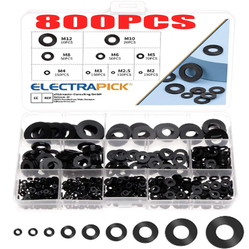 

Electrapick 800pcs Flat Washers Nylon for Machine Heads Seals Size M2 M2.5 M3 M4 M5 M6 M8 M10 Washers