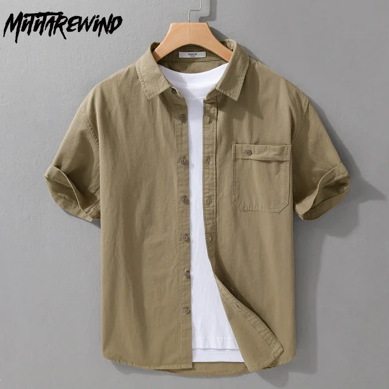 

2026 Summer New Male Shirts Daily Casual Top Lapel 100 % Cotton Short Sleeve Men Shirts with Pocket Japan Simple Versatile Shirt