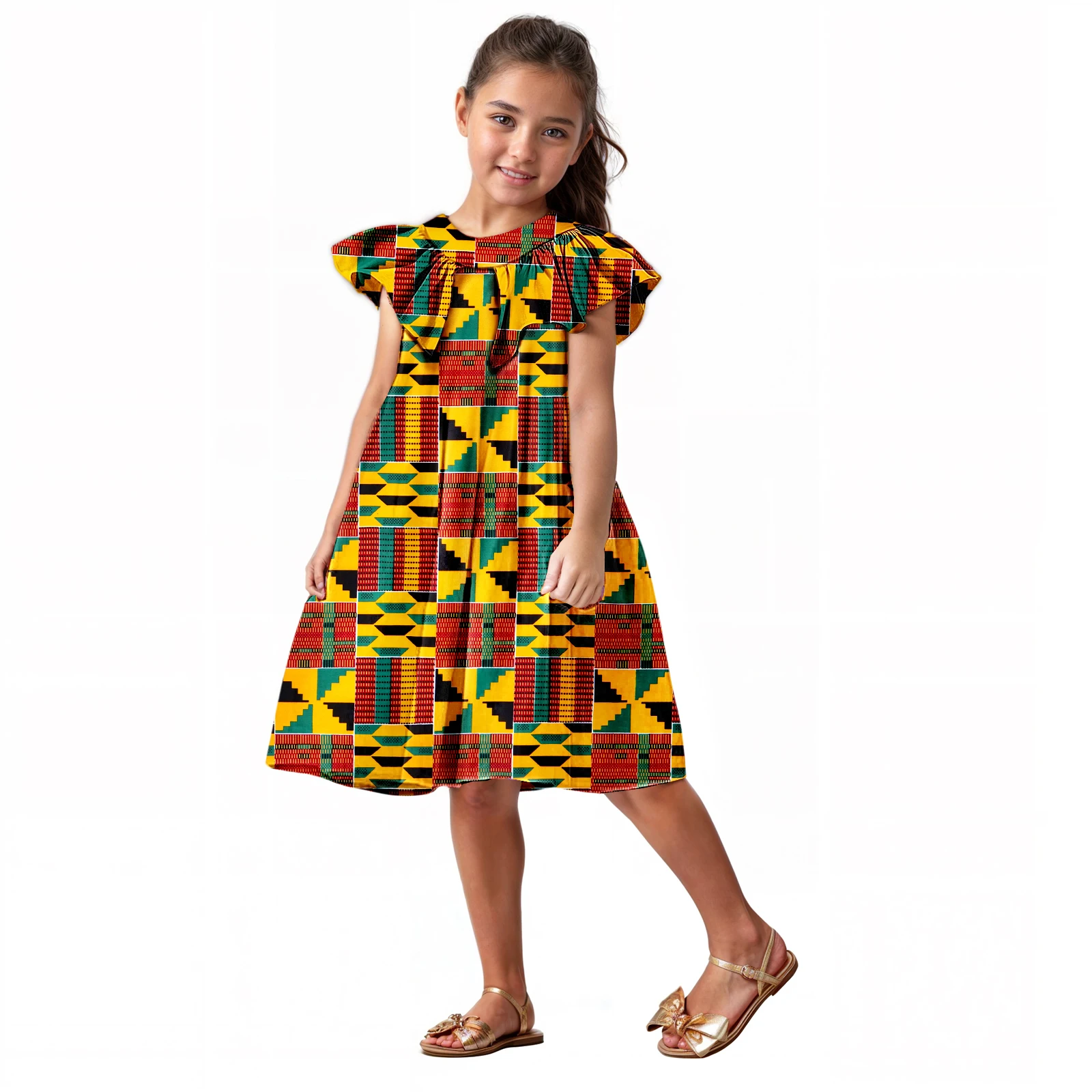 

Toddler Baby Girls African Clothes Dashiki Dress Ankara Kente Print Ruffle Sleeve Princess Dress