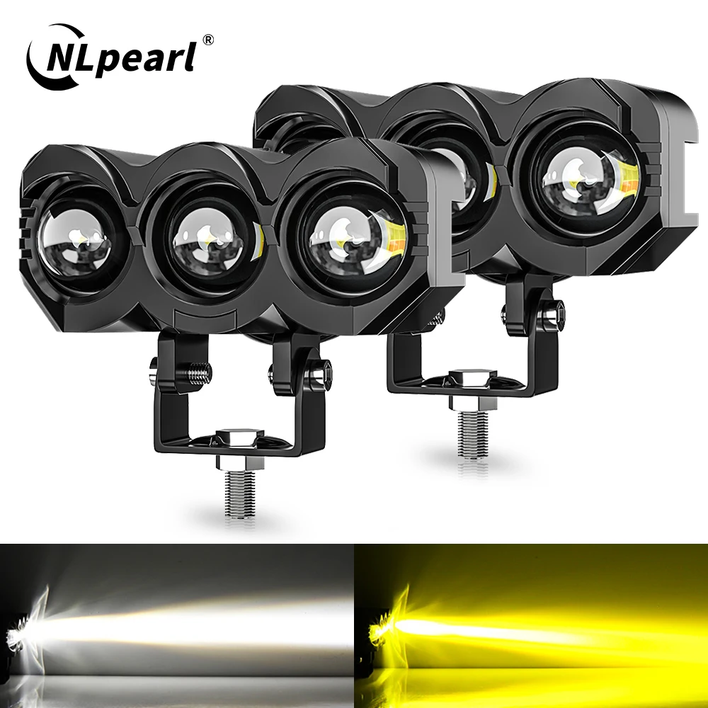 NLpearl Motorcycle LED Spotlight Dual Color Hi/Low Beam Fog Lamps For Jeep Truck Car Tractor SUV ATV 4x4 Driving Headlights Lamp