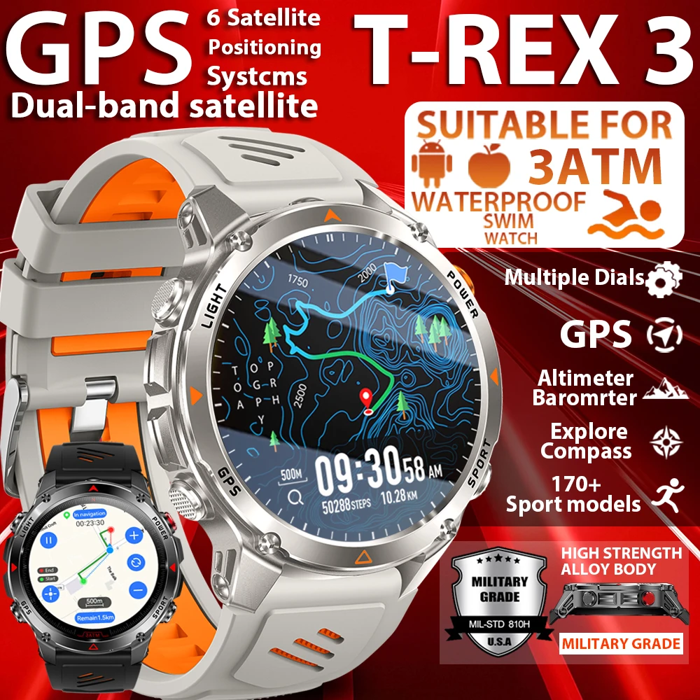 2025 جديد نظام تحديد المواقع العسكري ستة نجوم تحديد المواقع SmartWatch الرجال تشغيل ركوب اللياقة البدنية البوصلة المقتفي 3ATM مقاوم للماء BT دعوة الرياضة Watc