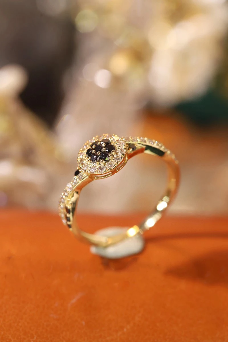 KUGG 100% 18K White or Yellow Gold Rings Luxury Elegant Design Real Natural Black Diamond Ring for Women High Engagement Jewelry