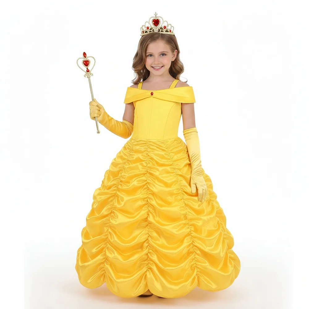 Girls Belle Princess Dress Luxury Prom Halloween Cosplay Costume Birthday Gift Party Disguise Children Dress