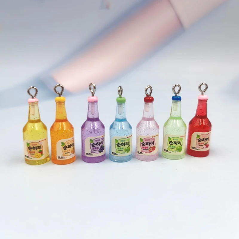 10pcs Korean Fruit Drinking Bottle Charms Jewlery Making Findings Shining Powder Beverages Floating Pendant For Earring C939