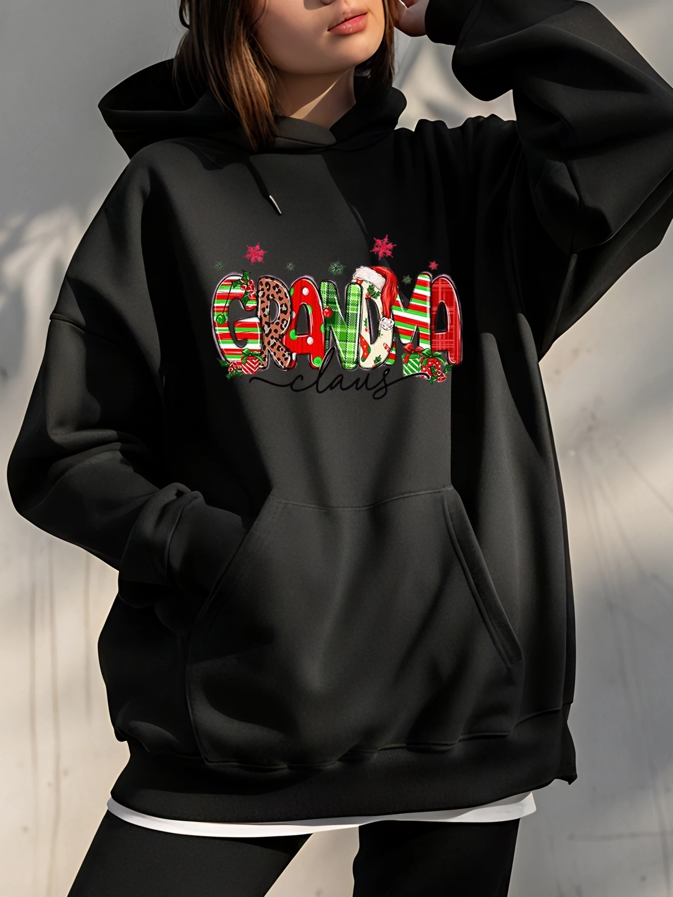 

Праздничная толстовка с принтом бабушки-Клауса, женская рождественская подарочная носимая художественная праздничная дизайнерская уютная толстовка, зимняя одежда