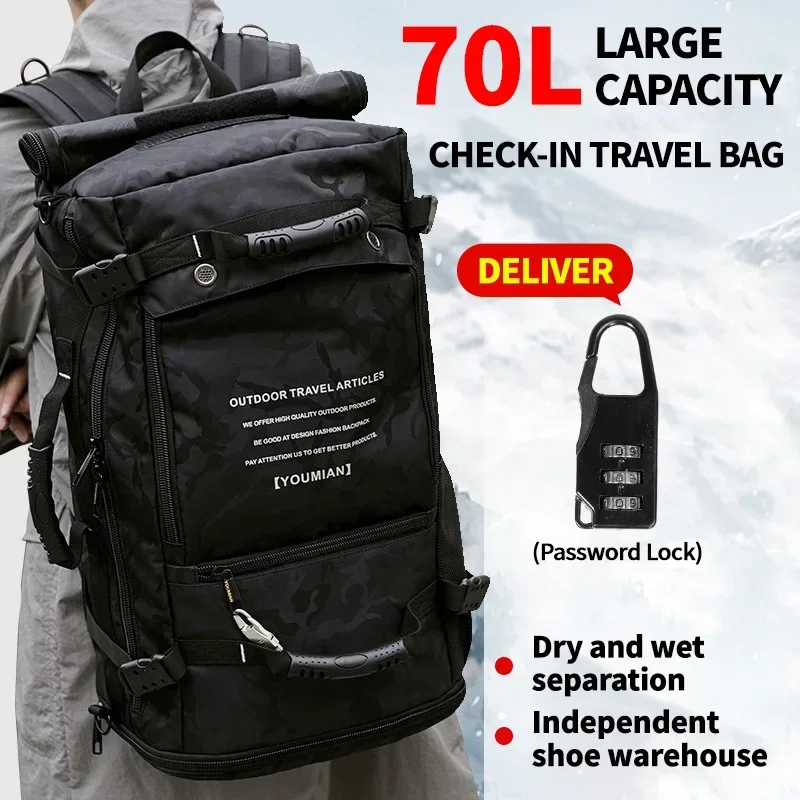 50L 70L Travel Backpack For Men Xpandable Large Capacity Backpack Travel Luggage Backpack Multi-functional Outdoor Hiking Bag